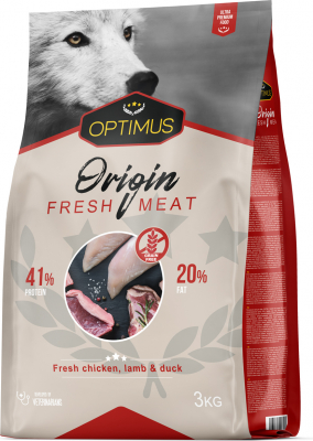 Ração seca para cão OPTIMUS Origin Fresh Meat com frango, pato e borrego frescos
