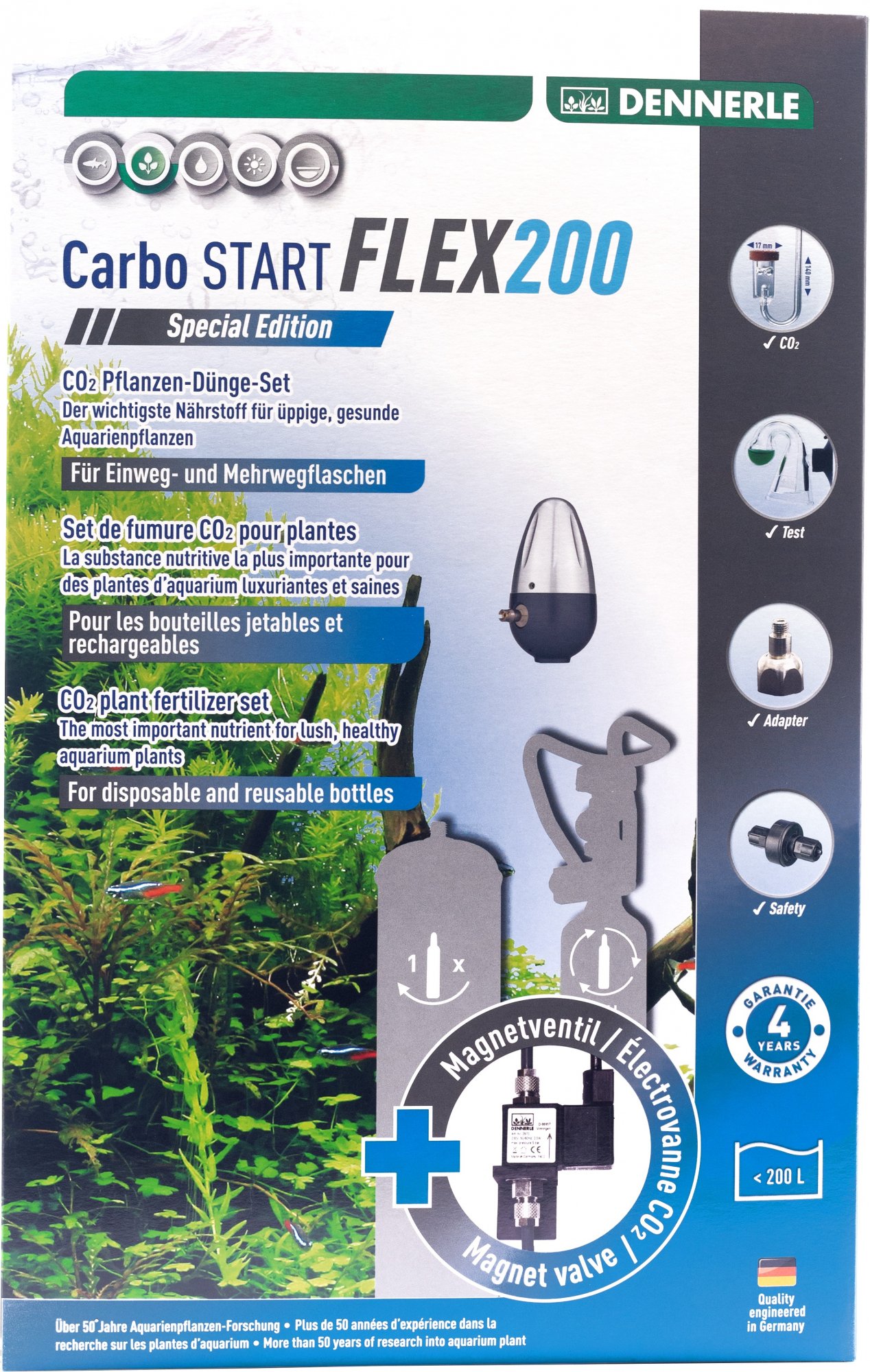 Dennerle Kit de Co2 Carbo start Flex 200 et flex 200 special Edition para garrafas descartáveis e recarregáveis
