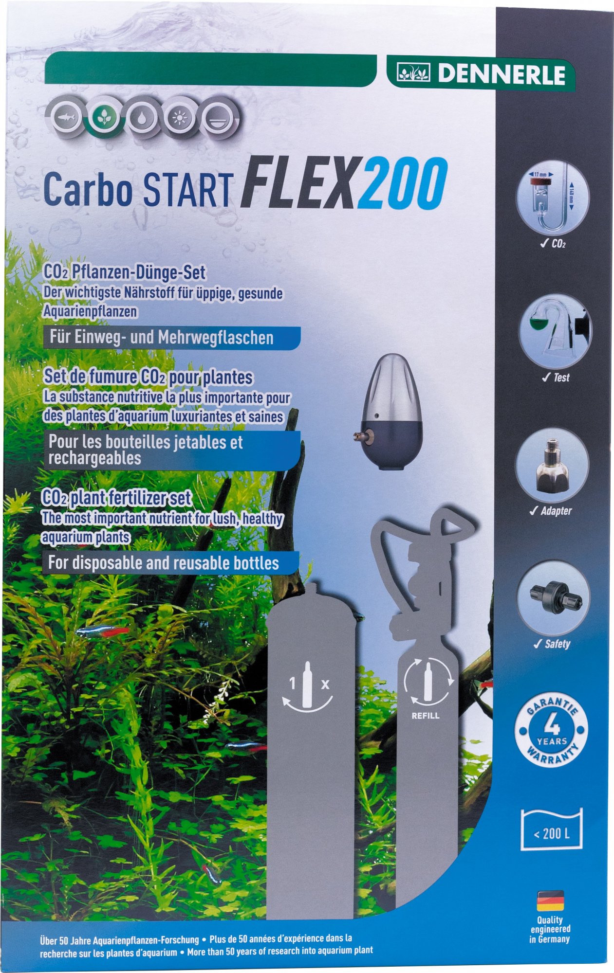 Dennerle Kit de Co2 Carbo start Flex 200 y flex 200 Edición especial para botellas desechables y rellenables