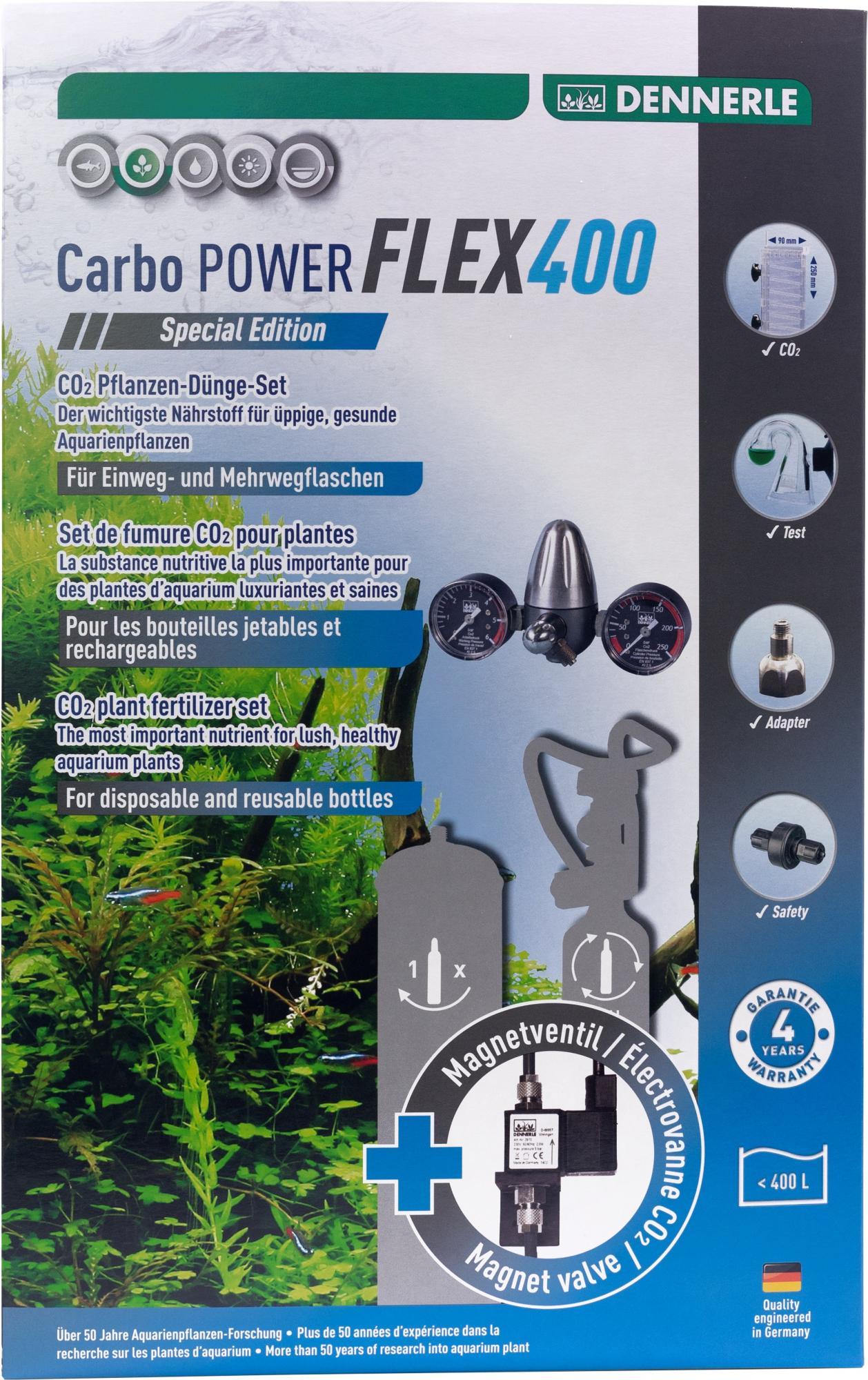 Dennerle Carbo Power Flex 400 und Flex 400 Special Edition CO2-Kit für Einweg- und Nachfüllflaschen
