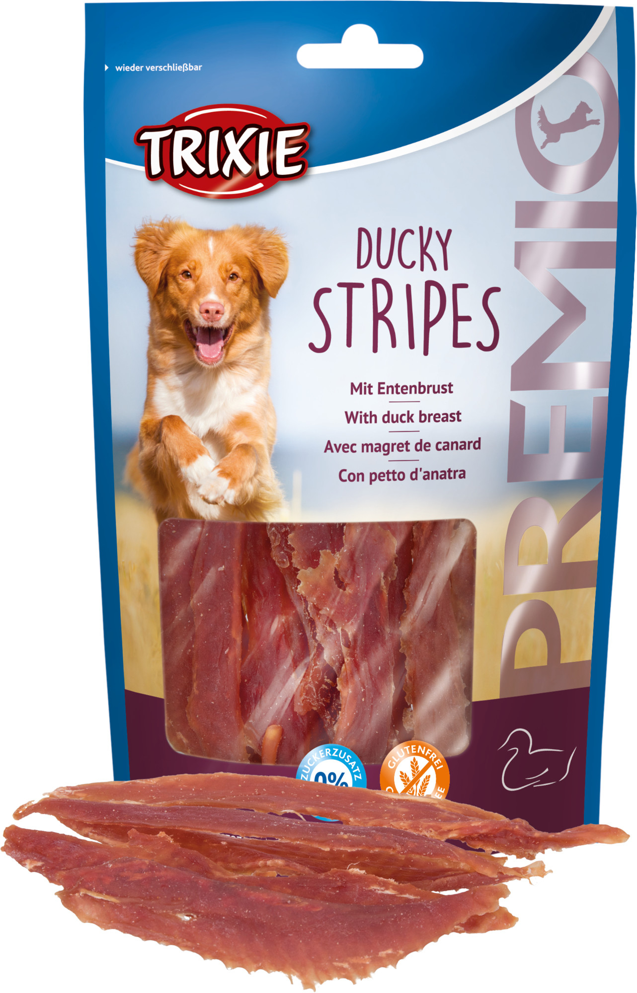 Premio Ducky Stripes magret de pato para perros