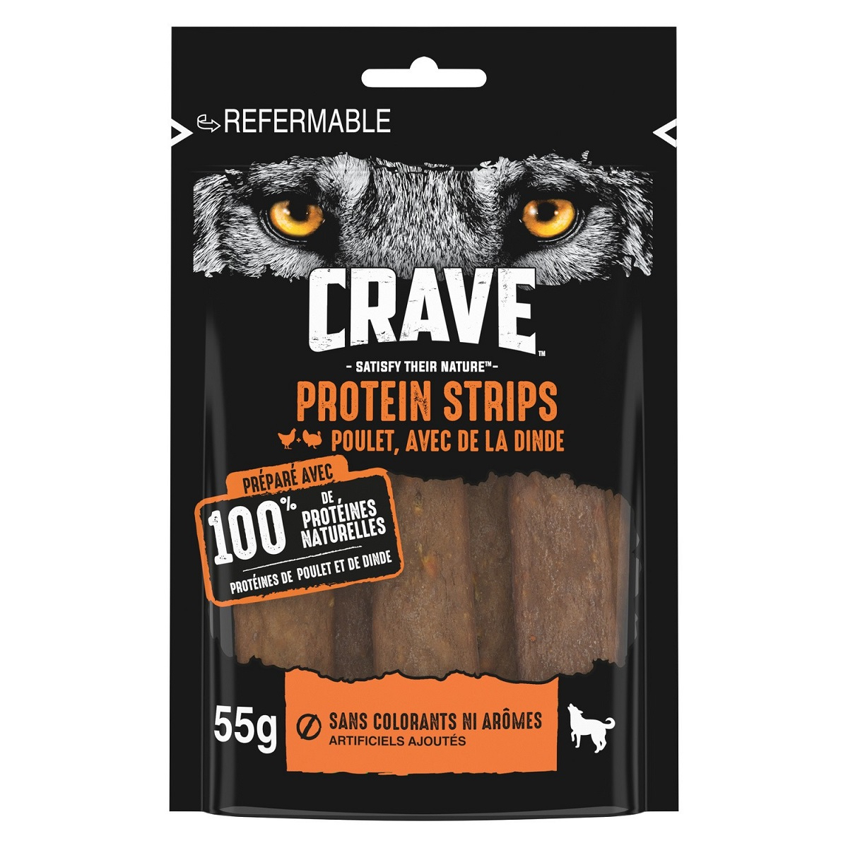 CRAVE Protein Snacks Getreidefreie Hühner- und Putenstreifen für Hunde