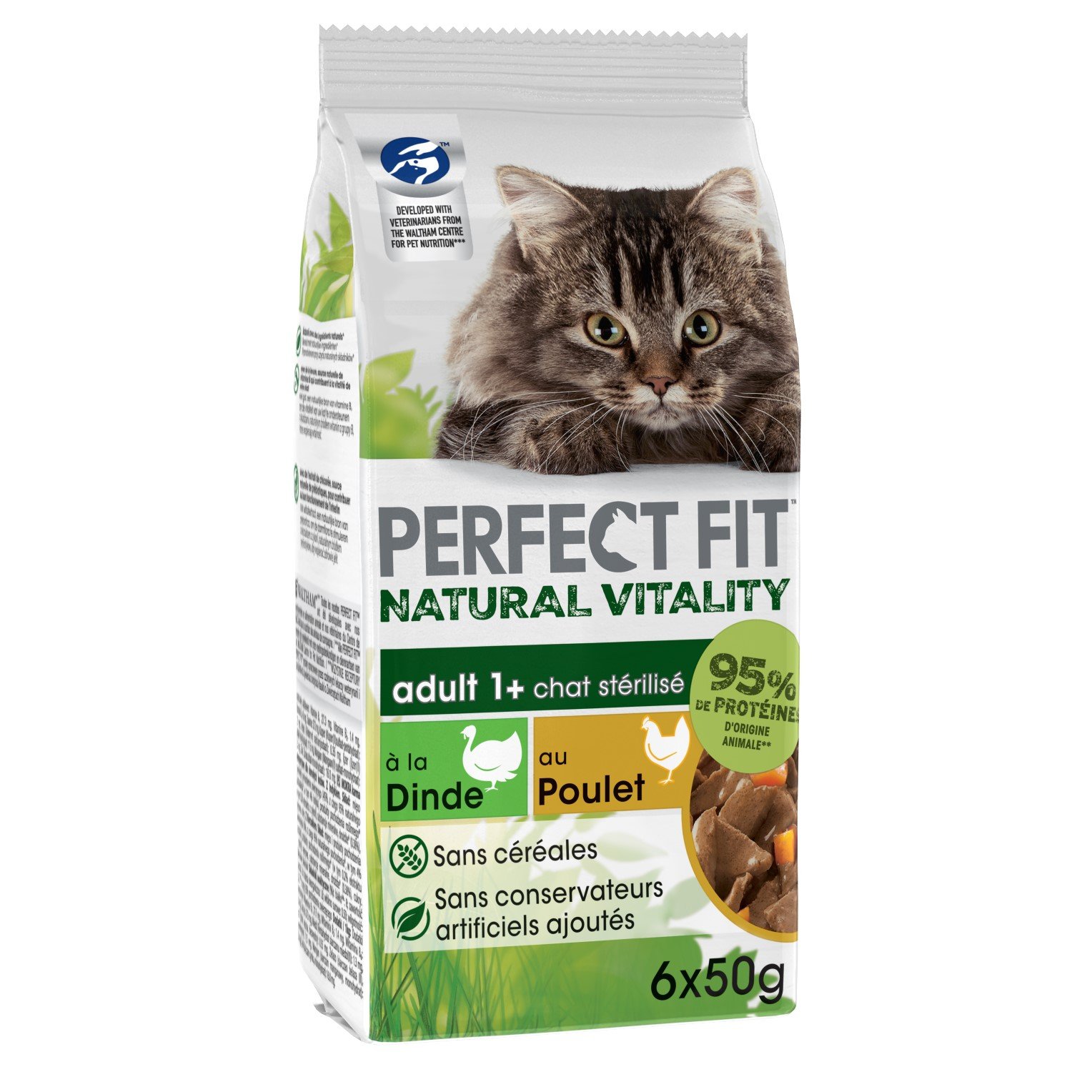 PERFECT FIT NATURAL VITALITY Alimento húmido sem cereais de frango e peru para gato