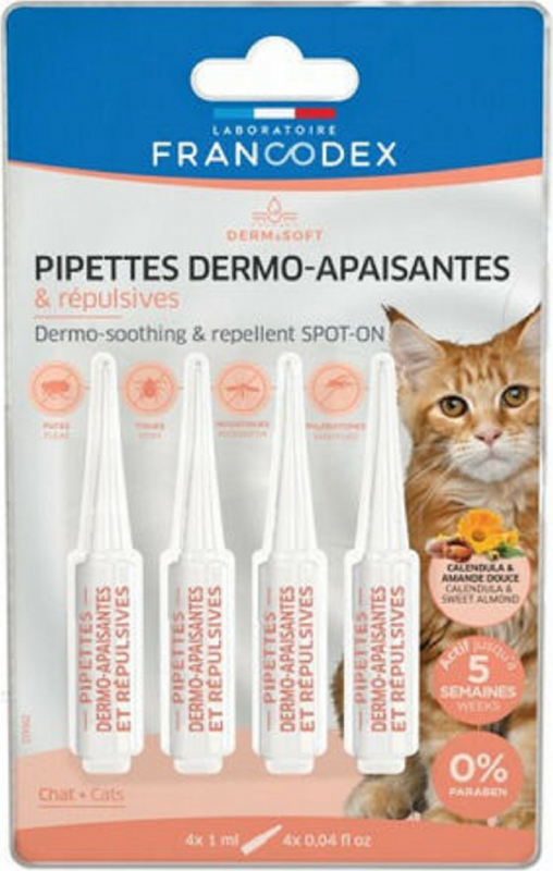 Francodex Pipetas dermo calmantes y repelentes para gatos x4