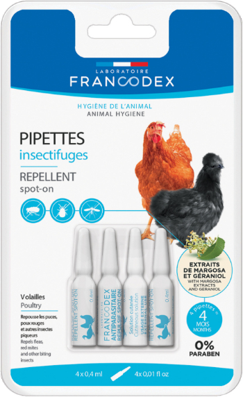 FRANCODEX - Pipetas repelentes de insetos para aves x 4