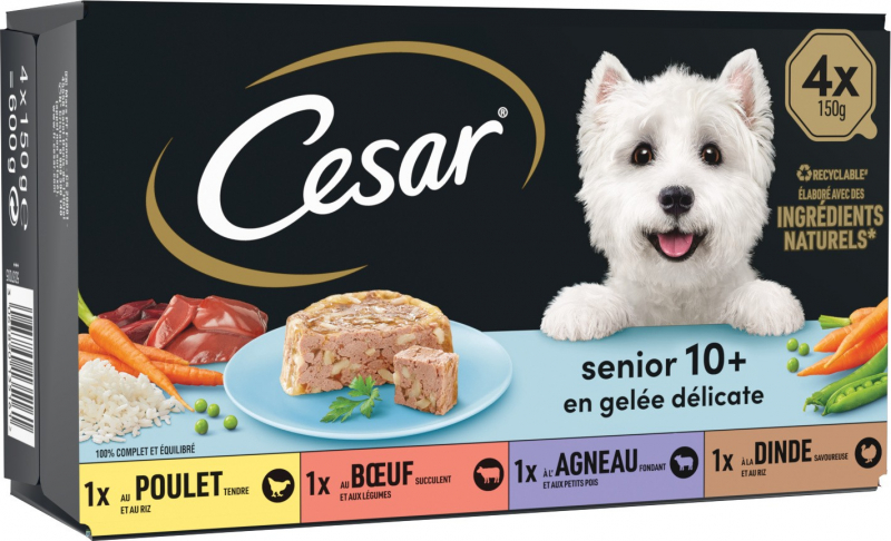 CESAR SENIOR 10+ comida húmeda en gelatina para perros senior - 4x150g