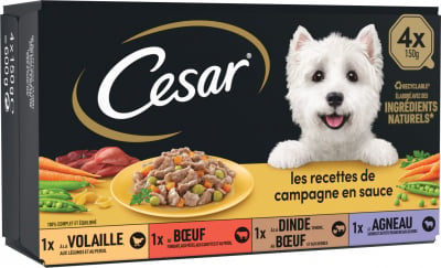 CESAR Les recettes de Campagne pâtée pour chien adulte en sauce barquettes 4 variétés