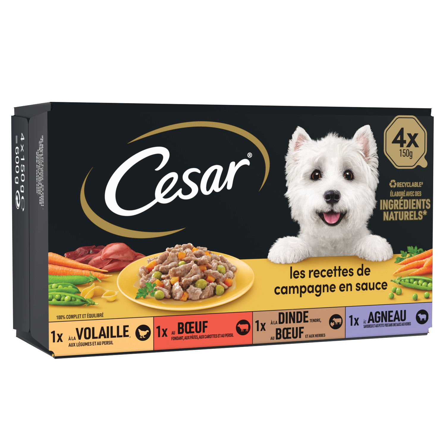 CESAR Recetas campesinas Comida húmeda en salsa para perros adultos - 4 recetas