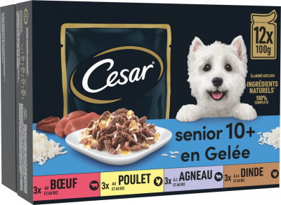 CESAR Senior 10+ Délices en Sachets Fraîcheur en Gelée pour chien Senior - 12 x 100g