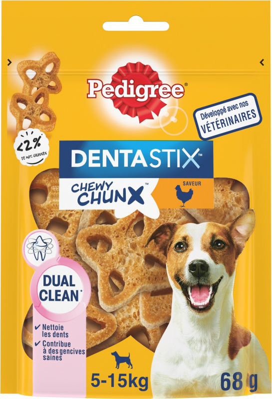 PEDIGREE Dentastix Chewy Chunx Snaks dentales para perros pequeños con Pollo