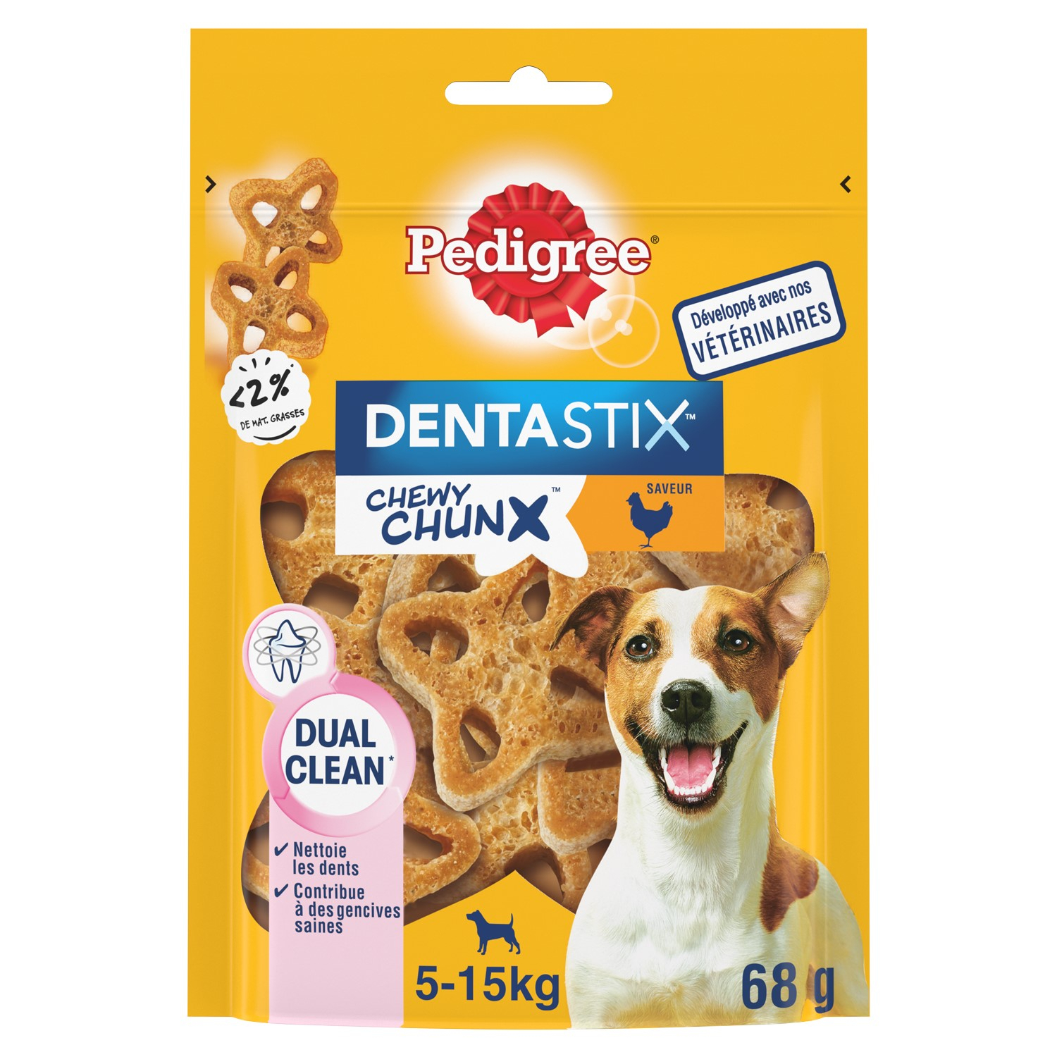 PEDIGREE Dentastix Chewy Chunx Snaks dentales para perros pequeños con Pollo