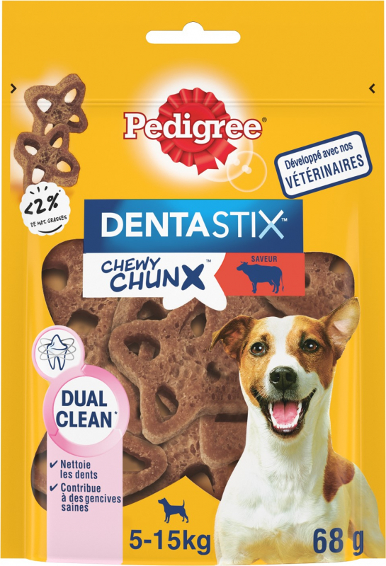 PEDIGREE Dentastix Chewy Chunx Snaks dentales para perros medianos con ternera