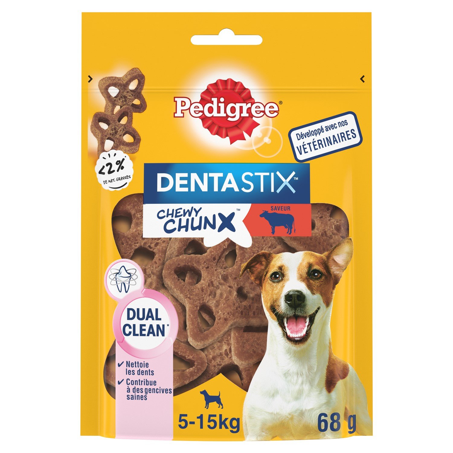 PEDIGREE Dentastix Chewy Chunx Snaks dentales para perros medianos con ternera