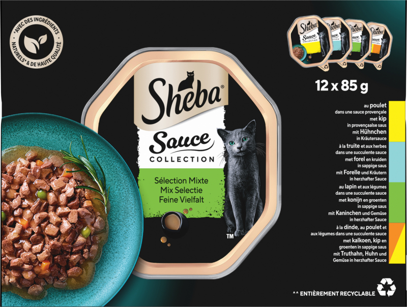 SHEBA Sauces Gourmandes Tarrinas de comida húmeda para gatos - 4 recetas