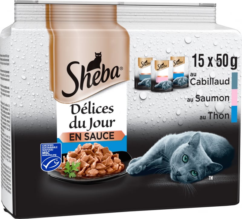 SHEBA Délices du Jour - Alimento húmido para gato de peixe, 3 variedades