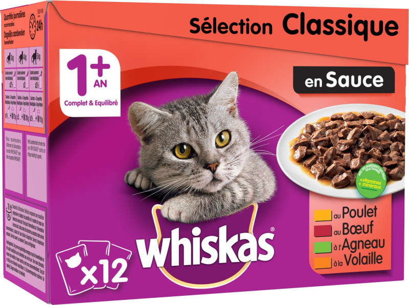WHISKAS Pâtée mixte pour chat adulte - 4 variétés