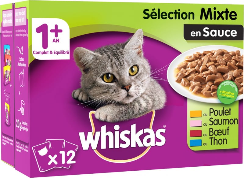 WHISKAS Pâtée mixte pour chat adulte - 4 variétés