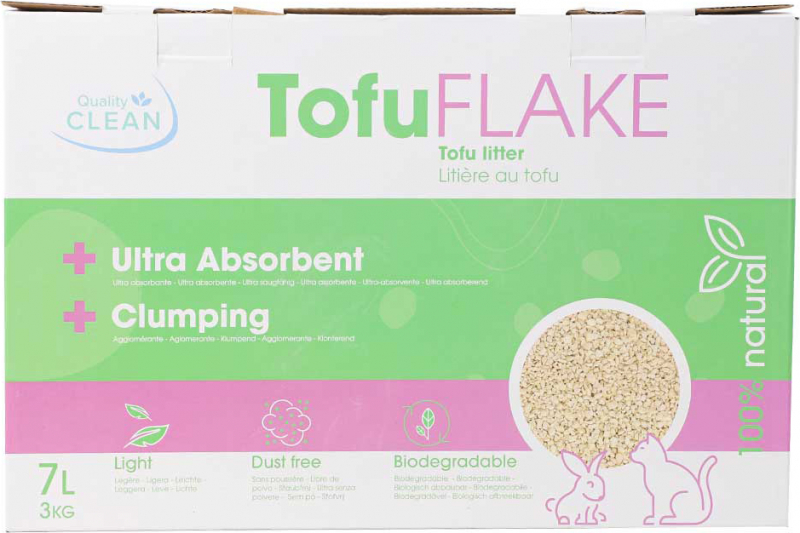 Litière végétale agglomérante TofuFlake Quality Clean- 7 litres