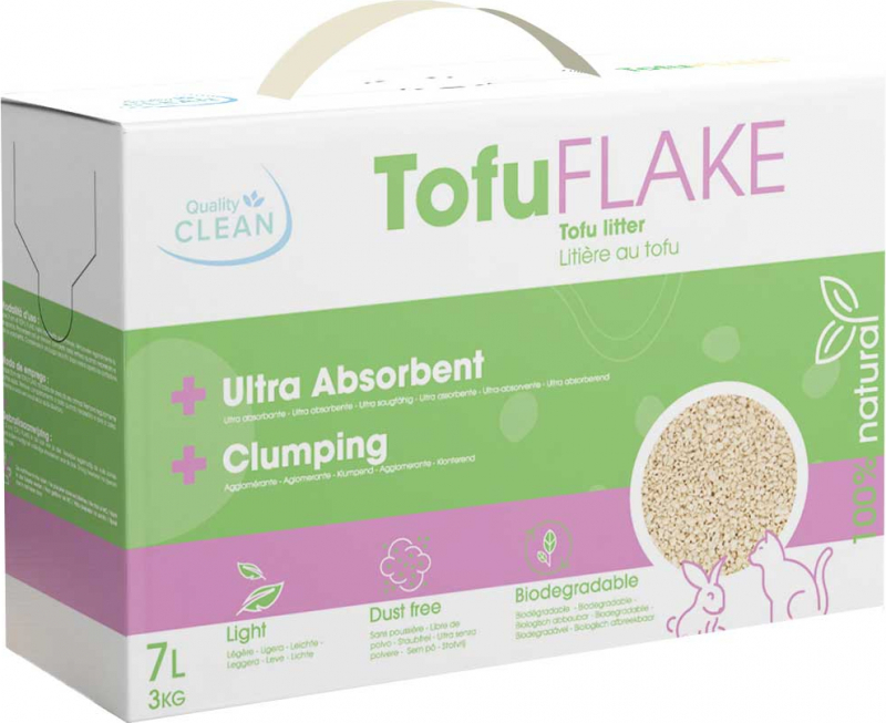 Litière végétale agglomérante TofuFlake Quality Clean- 7 litres