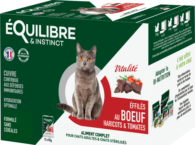 Equilibre & Instinct Vitalité comida húmeda para gatos con ternera, judías y tomates