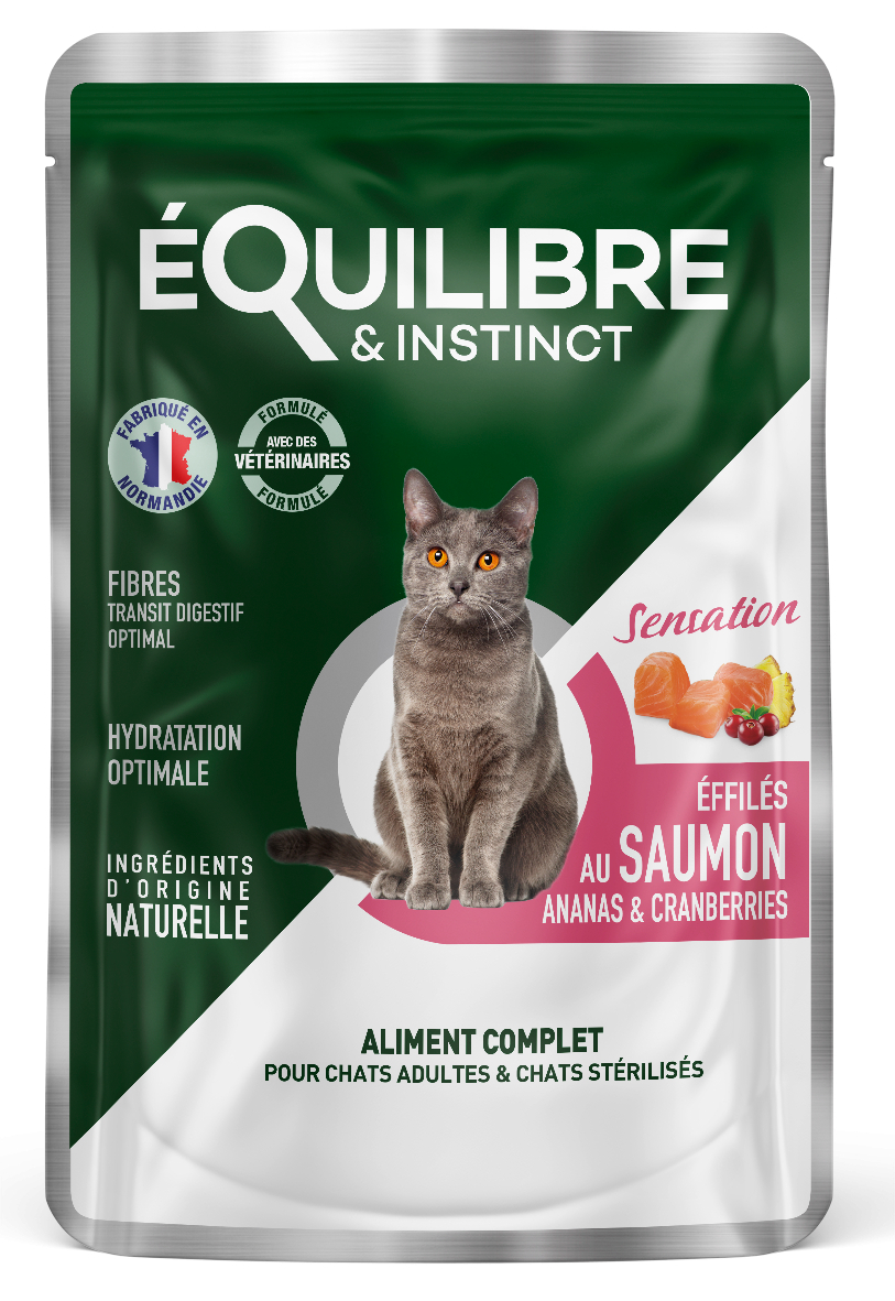 Equilibre & Instinct Effilés Sensation para gatos adultos com salmão, ananás e arandos