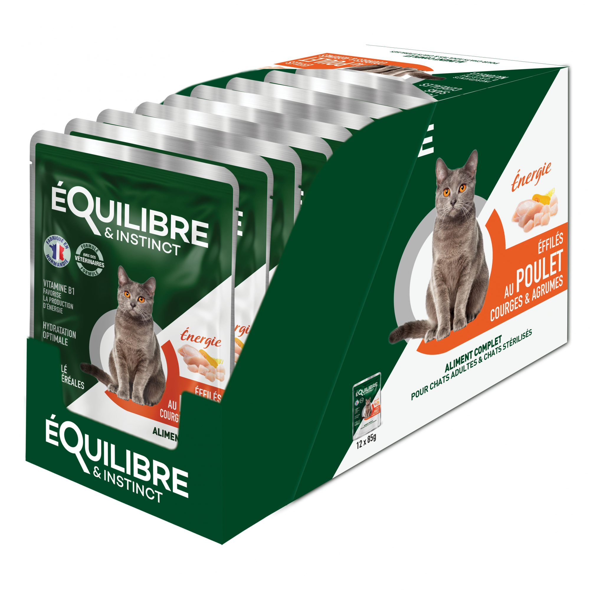 Equilibre & Instinct Effilés Énergie - Alimento húmido para gato adulto de frango, abóbora e citrinos