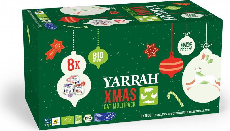 YARRAH Comida húmeda BIO para gatos Pack de 3 recetas de Navidad - 8x100g