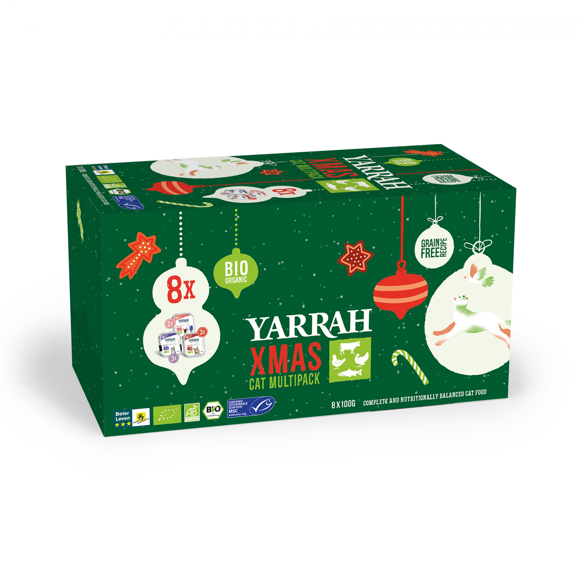 YARRAH Comida húmeda BIO para gatos Pack de 3 recetas de Navidad - 8x100g