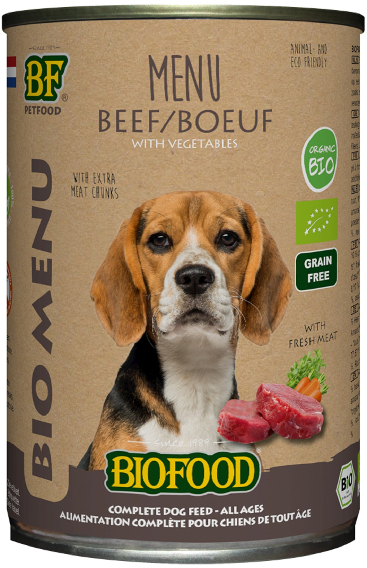 BIOFOOD Menu BIO - Alimento húmido de carne bovina para cão