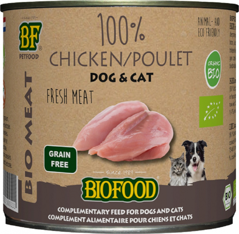 BIOFOOD Nassfutter 100% BIO Hühnchenfleisch für Hunde und Katzen