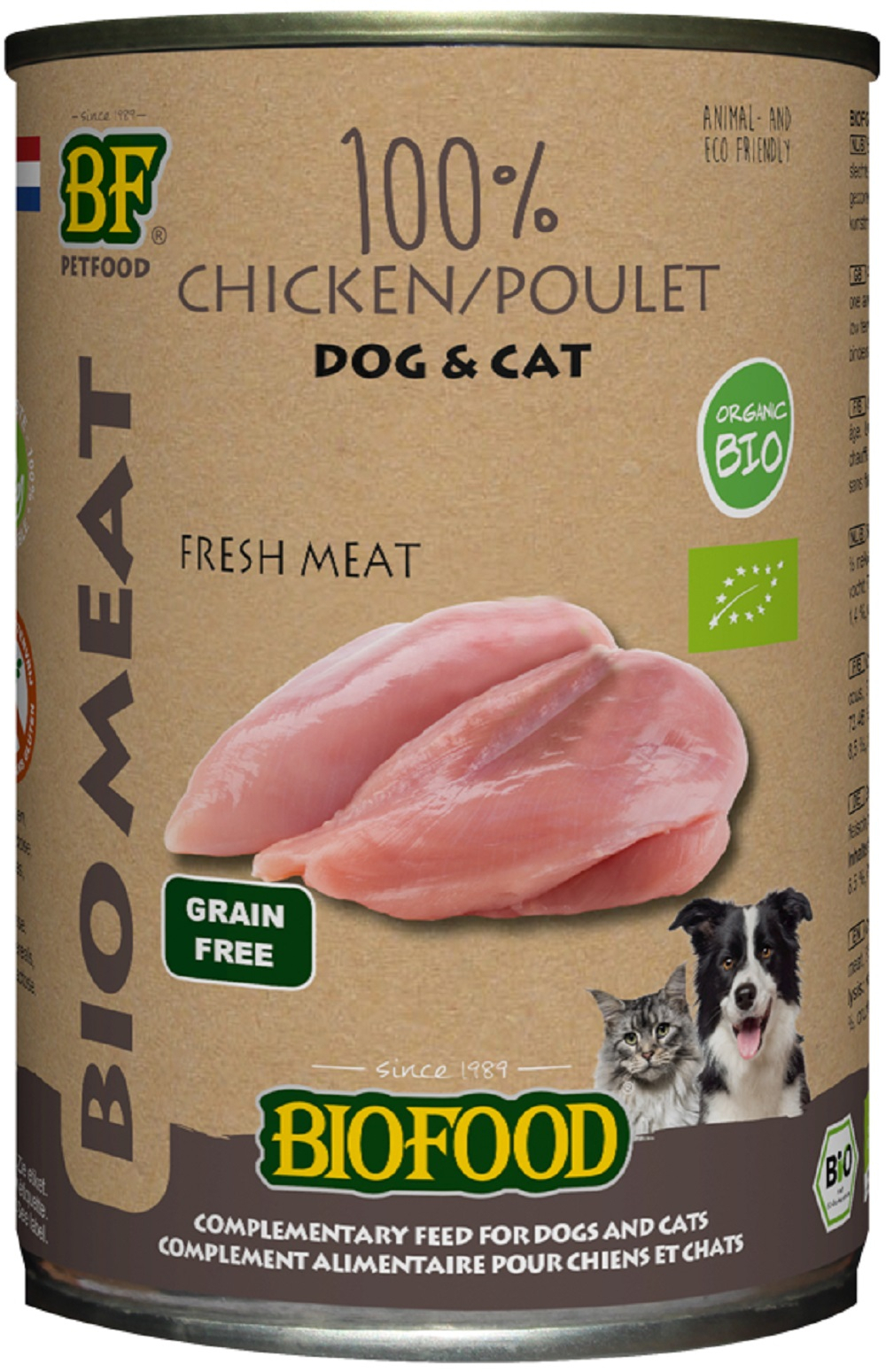 BF PETFOOD - BIOFOOD 100% pollo BIO comida húmeda para perros y gatos