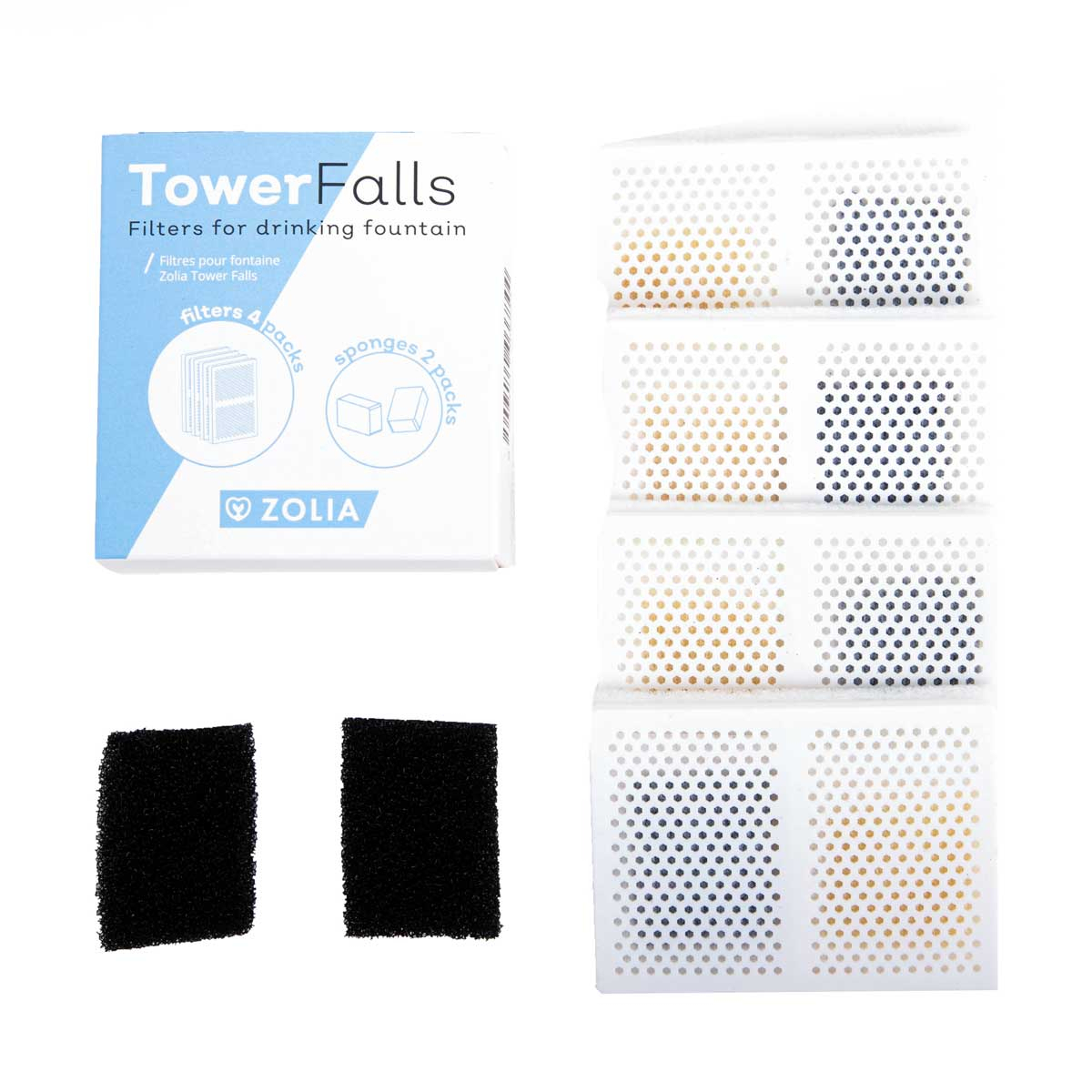 Zolia Tower Falls Fonteinfilter - 4 koolstoffilters + 2 schuimfilters
