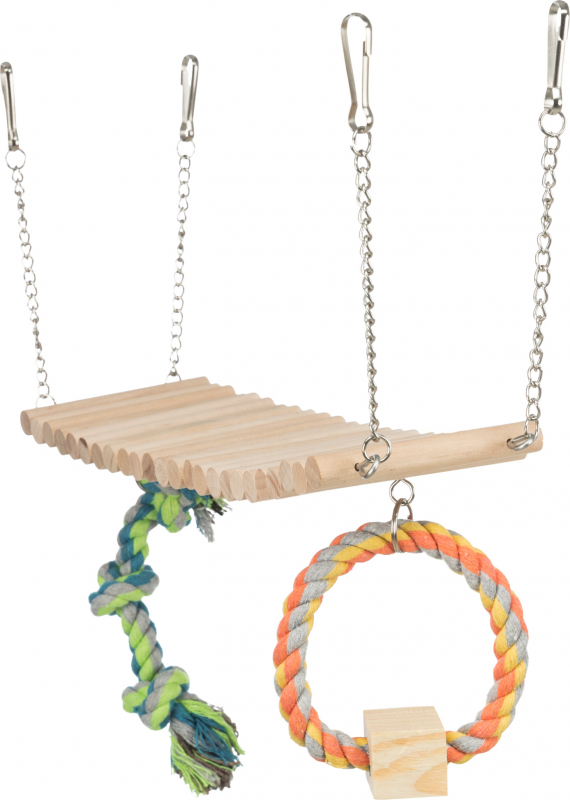 Pont suspendu en bois avec corde et jouet pour rongeur