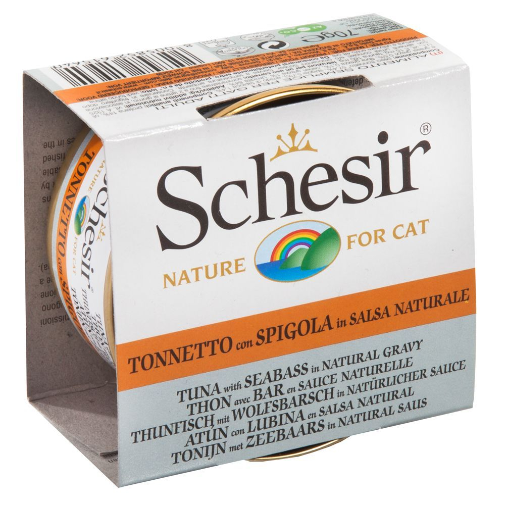SCHESIR Pack 6 latas Comida húmeda en salsa para gatos con atún