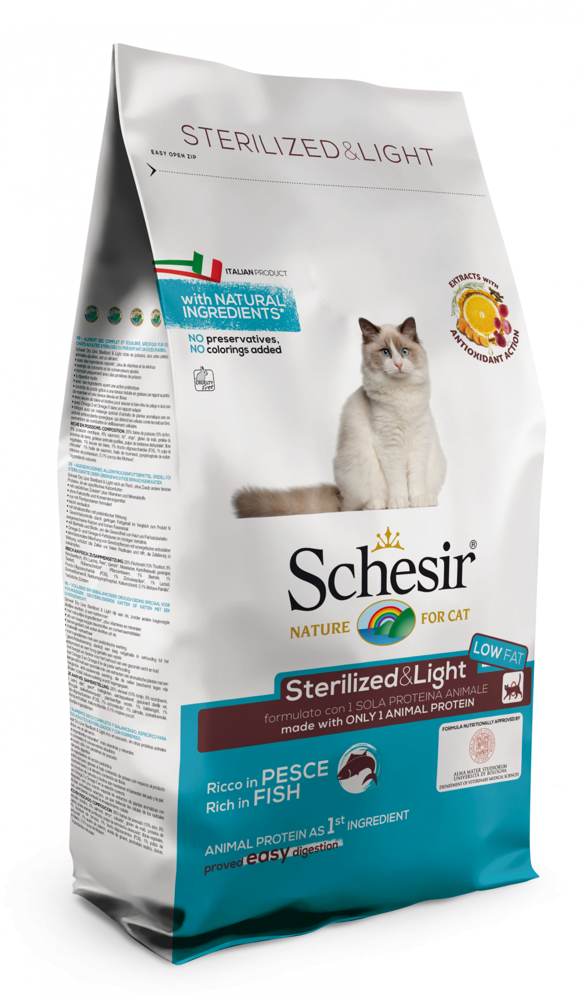 SCHESIR Sterilized Light pour chat adulte stérilisé au poisson