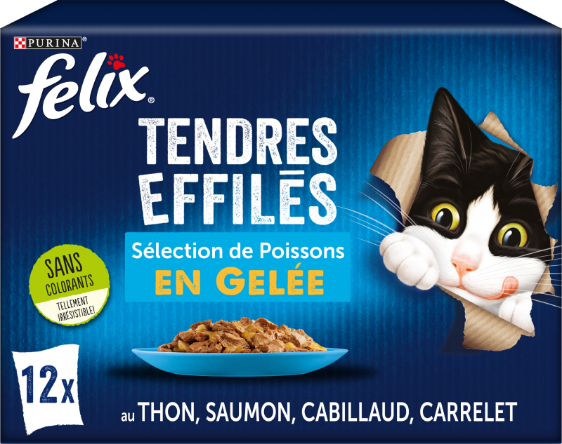 FELIX Tendres Effilés - Alimento húmido com pedaços de peixe envolvidos em gelatina para gato adulto