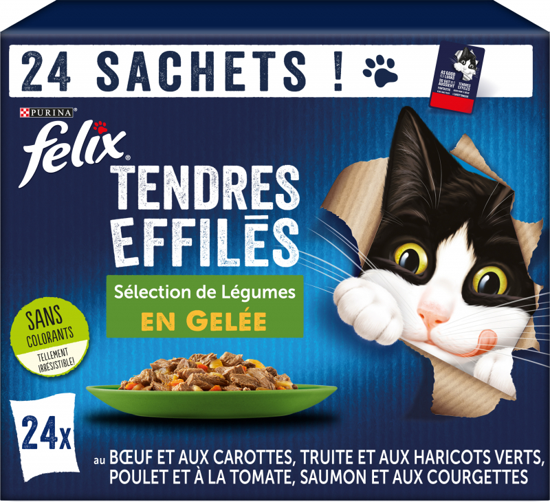 FELIX Tendres Effilés en Gelée Carne e Pesce con verdure per gatti adulti