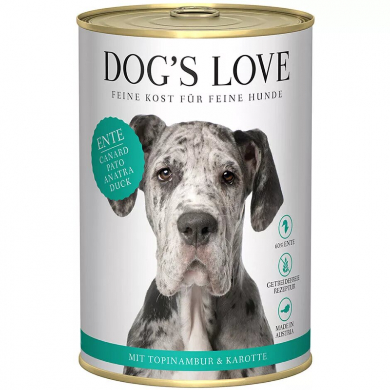 Alimento húmido Dog's Love 100% natural de pato sem cereais para cão adulto