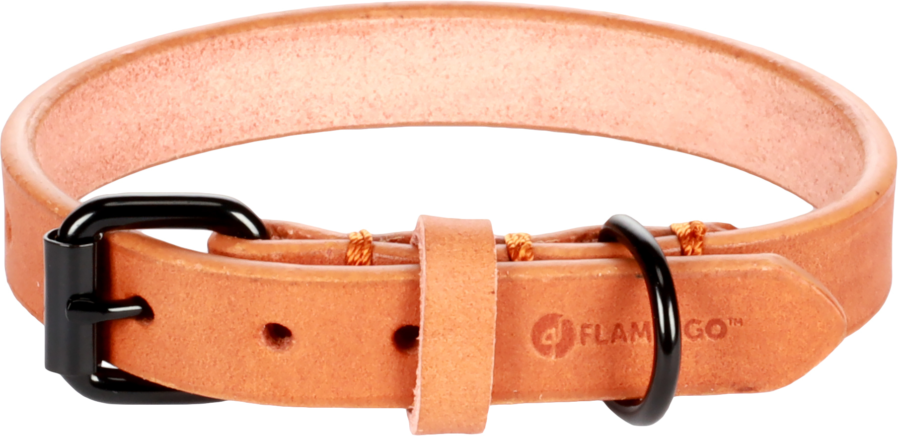 Halsband für Hunde Flamingo LEANO aus echtem Leder Cognac