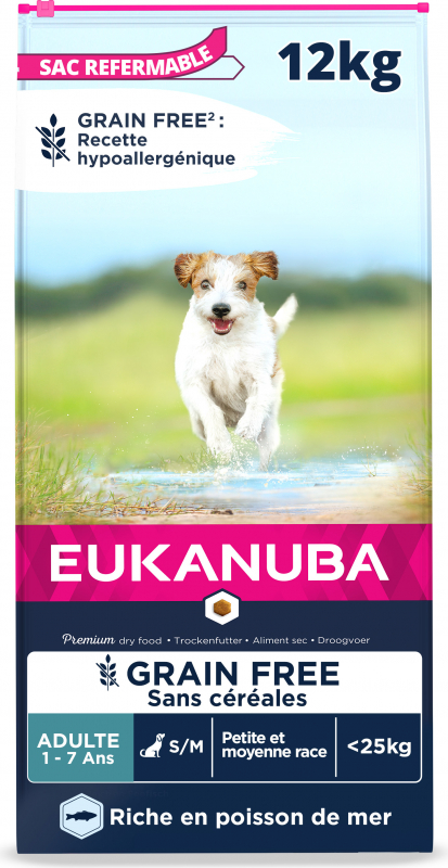 EUKANUBA Sans Céréales Riche en Poissons pour chien adulte de petites et moyennes races 