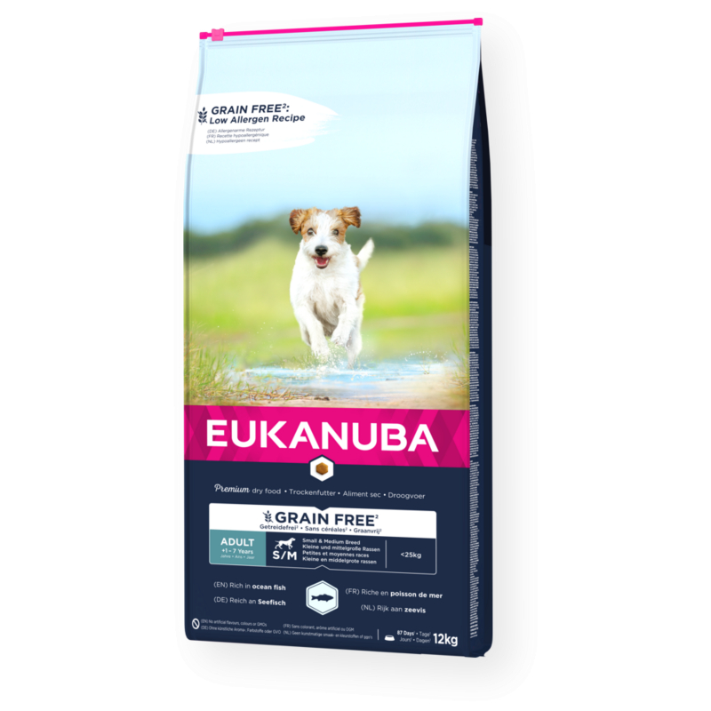 EUKANUBA Adult Grain Free para perros de razas pequeñas y medianas con pescado