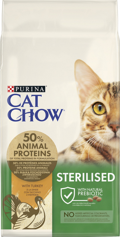 Cat Chow Sterilised rico em peru para gato esterilizado