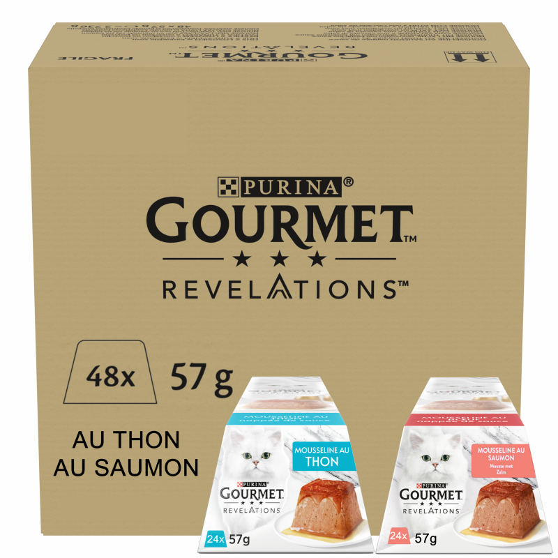 Gourmet Revelations Mega PACK 48x57g mousse en salsa para gatos - 2 sabores