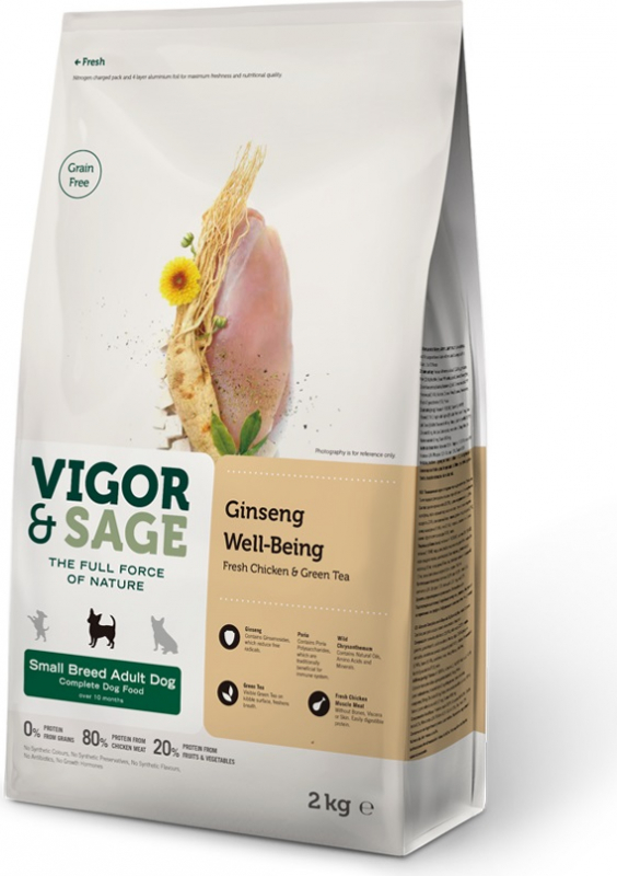 Vigor & Sage con ginseng y pollo para perros de razas pequeñas