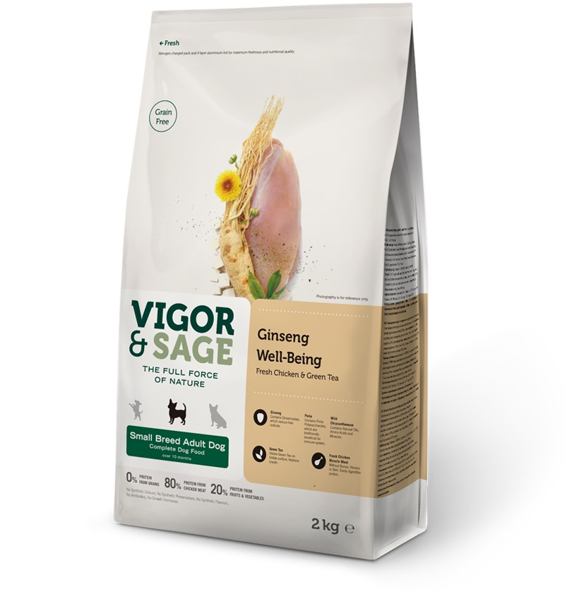 Vigor & Sage Small Dog, met ginseng en kip