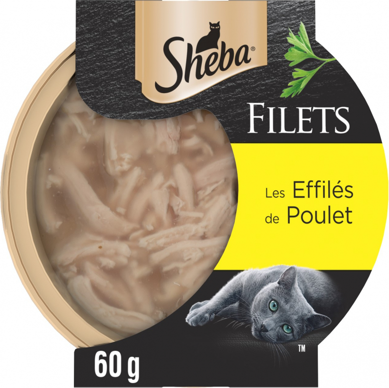 SHEBA Filets Les Effilés - Alimento húmido para gato com tenras fatias de frango 1x 67,7g