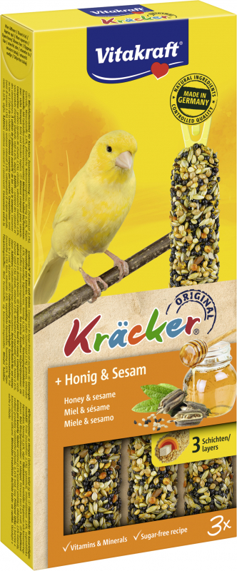VITAKRAFT Kräcker – Snacks für Kanarien-Honig-Sesam – Schachtel mit 3 Kräckern