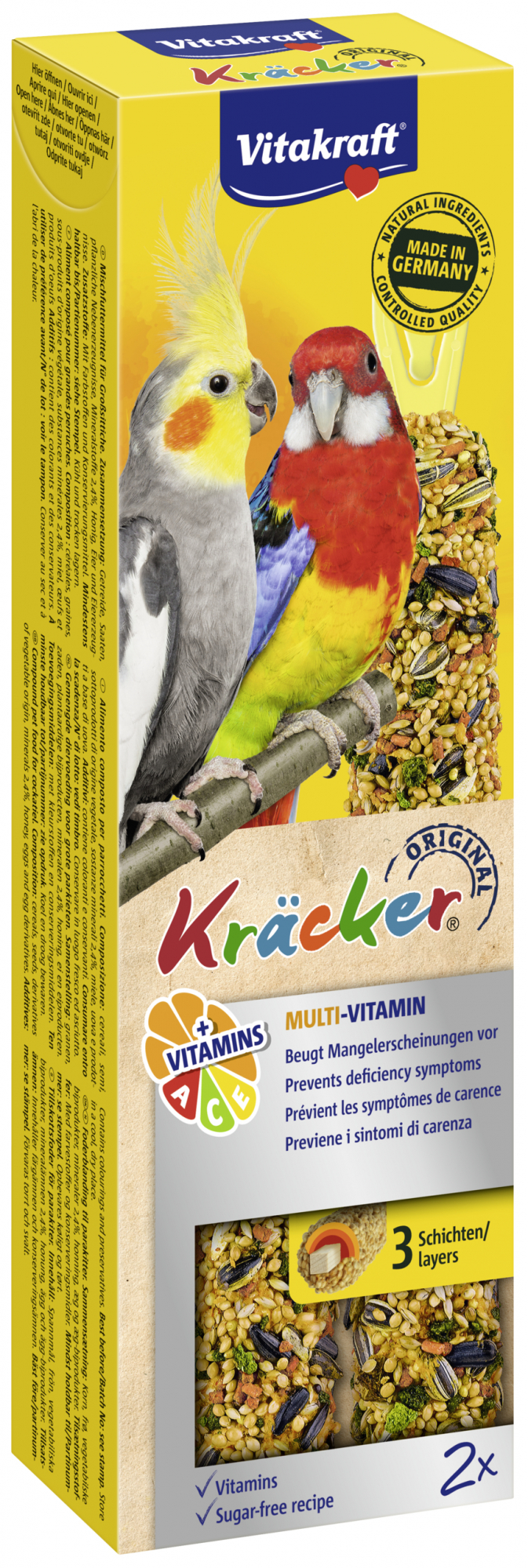 VITAKRAFT Kräcker Multi-Vitamin - Leckerbissen für Großsittiche – Box mit 2 Kräckern