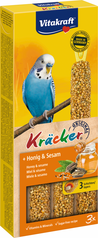 Vitakraft Kräcker - Snack per Parrocchetti al miele e sesamo - scatola da 3 Kracker