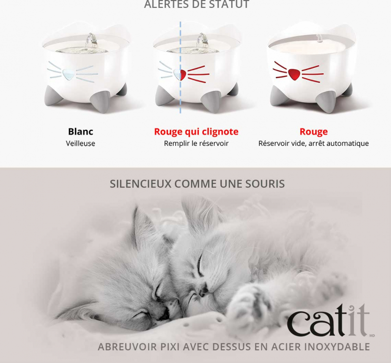 Catit pixi Blanc et Acier- 2,5L - Fontaine à eau pour chat